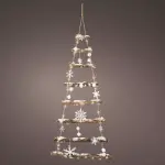 Sapin  suspendre en bois illumin  piles (h100 cm) flocons blanc chaud