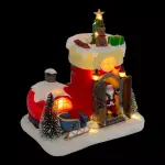 Sc�ne de vie anim�e et musicale (h22 cm) botte du p�re no�l