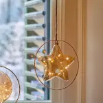 Suspension lumineuse � piles 15 led (d26 cm) �toile d?hiver ambre / blanc chaud