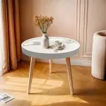 Table basse ronde effet marbre (h43 cm) d�a blanc