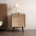 Table de chevet bois et cannage (40 x h55 cm) osaka noir et bois