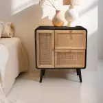 Table de chevet bois et cannage (50 x h55 cm) osaka noir et bois