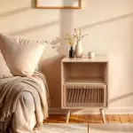 Table de chevet bois et corde de chanvre (h55 cm) manille niche beige