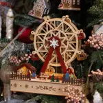 Village de no�l en bois lumineux et musical � piles (28 x h28 cm) grande roue color�e