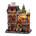 Village de no�l lemax lumineux, musical et anim� f�te du p�re no�l sur les toits