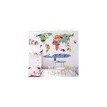 Sticker chambre enfant carte du monde colore avec animaux