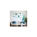 Sticker mural plumes bleues avec des oiseaux