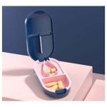 1 bleu petit coupe - pilule, bo�te de comprim�s de m�dicament de voyage, avec lame tranchante portable ...