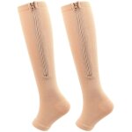 1 paire de chaussettes de compression � fermeture �clair - mat�riau nylon doux, confortable et respirant ...