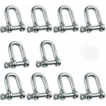 10 manilles m5 en acier inoxydable avec sangles droites en acier inoxydable, manilles en forme de d en ...