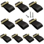 10 pi�ces poign�e en cuir pour meuble noir, poign�es de placard boutons de porte de tiroir en cuir commode ...