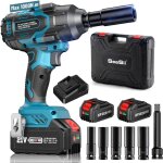 1000 n. m cl� � chocs sans fil brushless, 1 / 2 pouce boulonneuse a choc electrique avec 2x4. 0ah batterie, ...