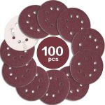 100pcs disque de pon�age 125mm grain 150, disques a poncer papier abrasifs 8 trous id�al pour poncer ...