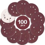 100pcs disque de pon�age 125mm grain 180, disques a poncer papier abrasifs 8 trous id�al pour poncer ...