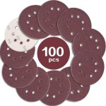 100pcs disque de pon�age 125mm grain 80, disques a poncer papier abrasifs 8 trous id�al pour poncer / ...