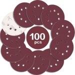 100pcs disque de pon�age 125mm grain 800, disques a poncer papier abrasifs 8 trous id�al pour poncer ...