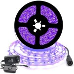 12v black uv led strip kit 5m 300leds ip20 300leds smd2835 purple strip with transformer / power supply ...