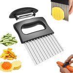 2 en 1 couteau ondul�, ondul� coupe pomme de terre avec poign�e, trancheur � vague en acier inoxydable, ...