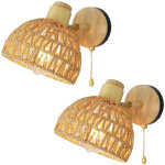 2 applique murale en osier, lampes en osier avec interrupteur � tirette, lanterne murale � abat - jour ...