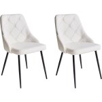 2 chaises de salle � manger avec pieds en acier noir et dossier boutonn� en cuir pu blanc valerie
