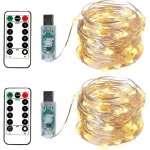 2 guirlandes lumineuses 100 leds 10 m�tres fil d'argent blanc chaud, prise usb avec t�l�commande lumi�re ...