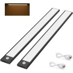 2 pcs lampe de placard 73 led, 40cm, sans fil, rechargeable par usb, aimant�, d�tecteur de mouvement, ...