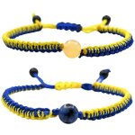 2 pi�ces bracelet ukraine bleu jaune en perles de cristal naturel, bijou artisanal tress� r�glable pour ...