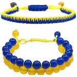 2 pi�ces bracelet ukraine bleu jaune en perles de cristal naturel, bijou artisanal tress� r�glable pour ...