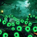 2 pi�ces deco halloween exterieur solaire, 6 led vertes lumi�res solaires d'halloween globe oculaire, ...