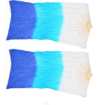 2 pi�ces �ventail de danse orientale en bambou soie artificielle 1. 5m, blanc cyan bleu, accessoire de ...