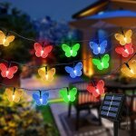 20 led guirlande lumineuse solaire, 5 m �tanche avec papillons, lampe d�corative ext�rieure pour jardin, ...
