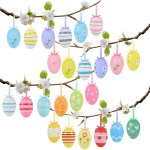 24pcs oeufs de p�ques decoration, oeufs en plastique peints, oeufs suspendus avec corde pour arbre �cole ...