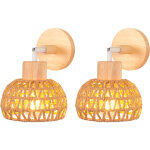2pcs applique murale int�rieure 15cm lampe murale r�glable en bois et rotin r�tro e27 luminaire applique ...