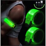 2pcs brassard lumineux led rechargeable via usb, brassard reflechissant led running, bande clignotant ...