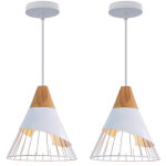 2pcs lustre suspension vintage rtro cage forme badminton en mtal et bois e27 25cm plafonnier luminaire ...
