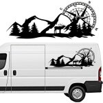 2pcs stickers camping car, autocollant de carrosserie lat�rale de voiture avec des motifs de montagne, ...