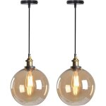 2pcs suspension luminaire d'int�rieur industriel lustre r�tro e27 plafonnier en verre noir pour cuisine ...