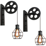 2x applique murale industrielle poulie vintage lampe de mur luminaire int�rieur pour chambre salon restaurant, ...