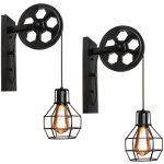 2x applique murale industrielle poulie vintage lampe de mur luminaire int�rieur pour chambre salon restaurant, ...