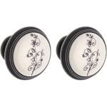 2x bouton de tiroir finition laiton fonc� porcelaine c�ramique motif fleur 35 mm avec vis meuble vintage ...