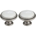 2x bouton de tiroir finition nickel �tain porcelaine c�ramique 35 mm avec vis meuble vintage antique ...