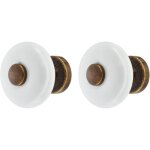 2x bouton de tiroir porcelaine c�ramique 30 mm insert laiton marron patin� avec vis meuble vintage antique ...