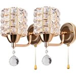 2x moderne applique murale en cristal avec interrupteur � tirette, d'or lampe murale chambre � coucher, ...