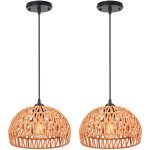 2x plafonnier r�tro e27 suspension luminaire en corde de chanvre tress�e, abat - jour cage rond en m�tal ...