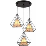 3 lampes suspension vintage 25cm lustre suspension fer abat - jour en forme diamant luminaire salle  ...
