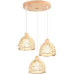 3 lumi�res lustre en bambou lampe de plafond r�tro moderne luminaire plafonnier d'int�rieur suspensions ...