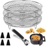 3 pi�ces support de friteuse � air, ronde grille vapeur pour friteuse � air en acier inoxydable avec ...