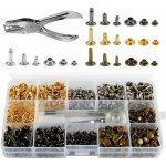 350 rivets cuir set double casquette, rivet tubulaire m�tal 3 tailles avec punch pince et 3 pi�ces outils ...