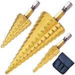 3pcs foret �tag� m�tal, 4 - 12 / 20 / 32mm fraise etage metal triangle conique titane, meche etage tige ...