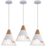 3pcs lustre suspension vintage r�tro cage forme badminton en m�tal et bois e27 25cm plafonnier luminaire ...